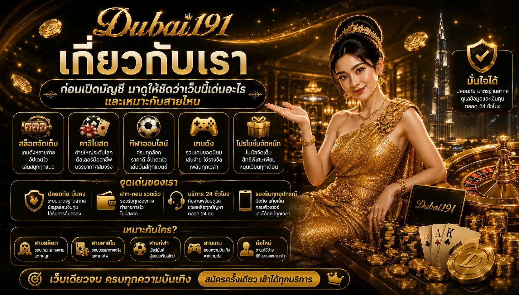 เกี่ยวกับเรา dubai191 ก่อนเปิดบัญชี มาดูให้ชัดว่าเว็บนี้เด่นอะไรและเหมาะกับสายไหน